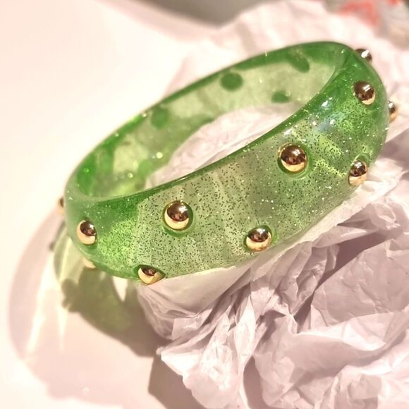 New FREE PEOPLE Pink Studded Resin Bangle Bracelet In Green - Picture 4 of 8